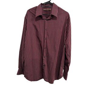Perry Ellis Mens Red & White Striped Long Sleeve Button-Up Shirt XL 100% Cotton